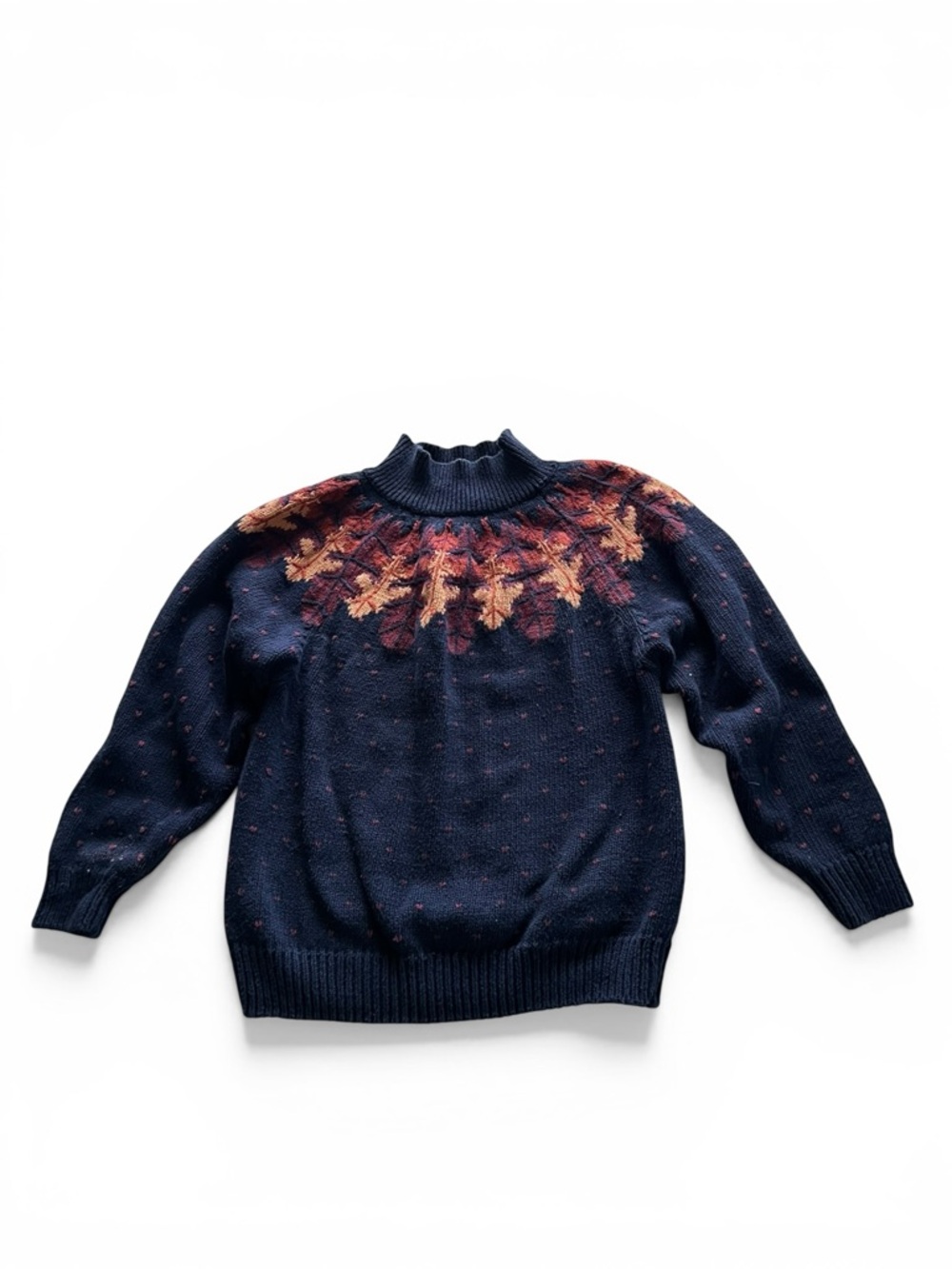 Van Heusen Hand Embroidered Navy Sweater with Autumn Leaf - L - Picture 2 of 9